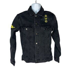 Maverick Black Denim Jacket Small Cotton/Spandex Embroidered Details